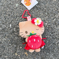 Sanrio Brown Hello Kitty Holding Strawberry Keychain Plush Doll Gift Kids Toy picture