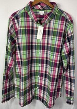 Gymboree Men's Large Green, Pink & Blue Plaid Button Down Shirt NWT picture