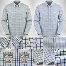 L.L.Bean 2 Shirts Bundle Men 17-34 Green Blue Check Traditional Fit Wrinkle Free picture