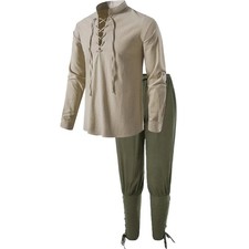 Men's Medieval Renaissance Pirate Shirt & Ankle Banded Pants 2-Piece Costume Set picture