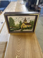 FINISHED & FRAMED Woodside Church Garden Vintage Crewel Embroidery 🔥🔥🔥 picture