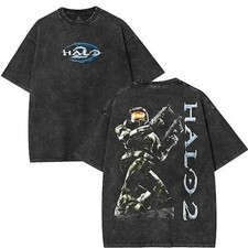 Halo 2 Vintage Washed Heavy Cotton Tee, Classic Game Graphic Crew Neck Top, Retr picture
