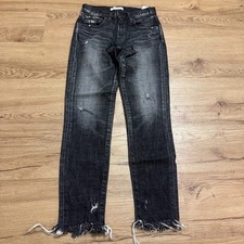 Moussy Vintage Women's Skinny Black Distressed Denim Jeans 24 Japanese Selvedge picture