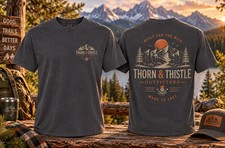 Thorn & Thistle Wanderer Vintage Black Mountain Graphic T-Shirt Unisex picture
