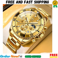 OLEVS Men's Stainless Steel Watch Fashion Luxury Big Face Analog Quartz Waterpro picture