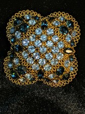 💎 Vintage Ciner Gold Filigree Brooch with Blue and Clear Rhinestones Gorgeous picture
