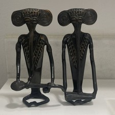 Vintage Pair Bell Metal Bastar Tribal Art Ganesha Statues Playing Instruments picture