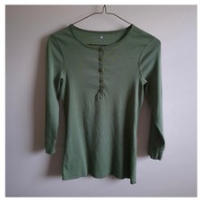 Three Dots Y2K Henley Forest Green Shirt Fitted 90s Cottagecore Ren Faire Sz M picture