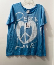 Jaded Gypsy Moon Dance Peace and Love Sky Blue Relaxed Signature Tee NWT picture