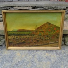 Antique Folk Art Landscape Oil Painting O/C Winne Farm Albany County NY Framed picture