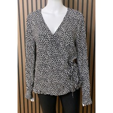 Talbots Women's Black White Pebble Print Viscose Wrap Blouse Top Size M picture
