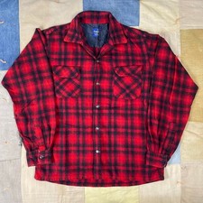 Vtg 60s Sequoia Japan Made Shadow Plaid Loop Collar Wool Flannel Mens Small picture