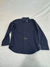 Alfani Mens Shirt New, XL Navy Blue Design Sleeves Button Up Collared picture