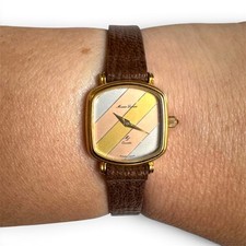 Vtg Maurice Lacroix 18K Gold Plated Stripe Dial Swiss Quartz Watch NEEDS BATTERY picture