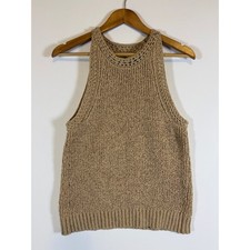 J.Crew Women’s Small Tan Open Knit Sleeveless Sweater Tank Cotton Blend NWOT picture