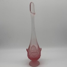 Vintage Viking Glass Pink Epic Leaf Swung Vase Frosted Satin Thistle Labeled 14