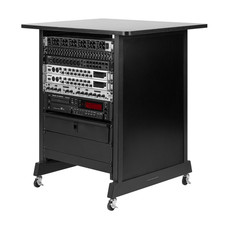 Rok-It By Frameworks Studio Series 14U Wood Rack Cabinet with Casters, Black picture