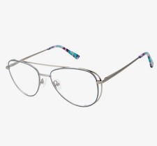 New NWT Glamour GL1024 Eyeglasses Women Aviator style Silver Teal, 53-16-135 picture