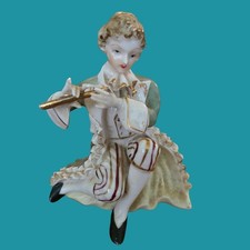 Vtg Thames Porcelain Handpainted Flute Player Figurine Sage Gold Gilt Rococo picture