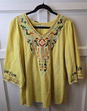 YZXDORWJ Women's Boho Yellow Top Colorful Embroidery 3/4 Sleeve SZ 3XL picture