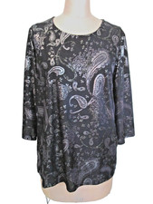 CHICOS EASYWEAR PURPLE/SILVER FOIL 3/4 SLV P/O SZ 2 (L) EXC COND ALL SEASONS picture