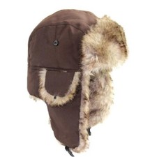 Brown Winter Mens Ushanka Aviator Trapper Hat Russian Trooper Flap Faux Fur Cap picture