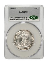 1946-S 50C WALKING LIBERTY CAC MS62 FRESHLY GRADED  picture