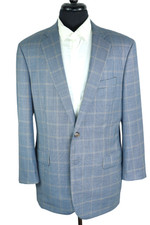 Brooks Brothers Madison Brookscool Full Canvas Slate Blue Windowpane Jacket 42R picture