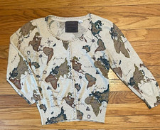 Guinevere Anthropologie WORLD MAP Print Cardigan Lightweight Sweater M Medium picture