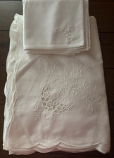 VTG 50s Tablecloth, Linen Battenburg Lace, 100x66” With 12 Napkins Handmade NEW picture
