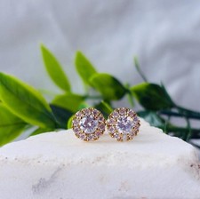 1.70 Ct Round Cut Natural HPHT Diamond Halo Stud Earrings 925 Silver 14K Gold picture
