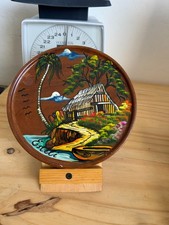 Vintage Nicaragua Souvenir Oil Painting On Wood Plate Folk Art 7” Wall Decor picture