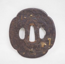 Antique Japanese Metal Tsuba Unsigned Edo Period Zogan Inlay Ox Sword Guard picture