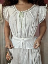 Antique Edwardian Cotton Corset Cover with Ribbon Trim, Size XXS-XS picture