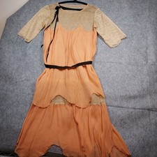 Authentic 1910s Flapper Dress Lace Chiffon Peach Sash Titanic Era True Vintage picture