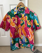 Vintage Polo Ralph Lauren Abstract Multicolor 100% Cotton Short Sleeve Shirt M picture