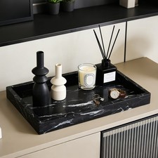 Natural Marble Vanity Tray Black Stone Serving Tray Perfume Jewelry Catchall picture