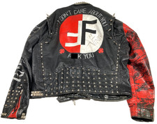 Vintage FEAR Punk Rock Leather Jacket 80s Painted Spike Stud Lee Ving Autograph? picture