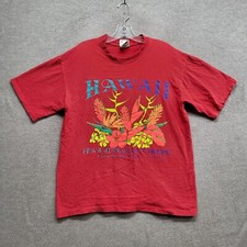 VINTAGE Hawaii Men Shirt Medium Red Flower Single Stitch 90s Care For The Land picture