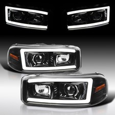 Fit 2000-2006 GMC Sierra 1500 Yukon Slick Black Projector Headlights LED Tube picture
