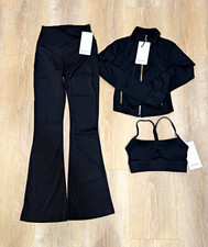Lululemon 3 Piece Set Size 2 Black Gold Define Cropped Jacket Bra Flare Pants NW picture