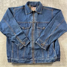 Vintage Duke Haband Trucker Denim Jacket Mens Medium Blue Full Zip Pockets 80s picture