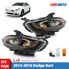 Halogen Headlight For 2013-2016 Dodge Dart w/Black Trim w/Bulb Left+Right Side picture