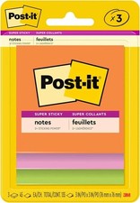 Post-it Super Sticky Notes, 3 Sticky Note Pads, 3 x 3 in., School Supplies for S picture