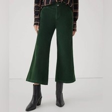 Pact Women’s Green Corduroy Wide Leg Cropped Pant #114 picture