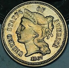 1867 Three Cent Nickel Piece 3C Ungraded Choice Civil War Era US Coin CC31324 picture