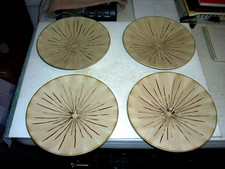 FOUR(4) PIER 1 SANCTUARY SALAD PLATES 8 3/8”D TAN W BROWN DETAIL picture