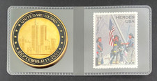 Commemorative Coin & Stamp Set United We Stand Gold-Plated Coin + 2001 Heroes picture