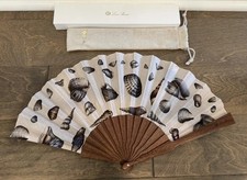 Loro Piana VIP Folding Hand Fan Wood Shell Print w/ Pouch & Box NIB picture