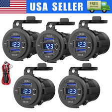 12V-24V PD+QC3.0 Dual USB Car Fast Charger Power Socket Outlet LED Voltmeter LOT picture